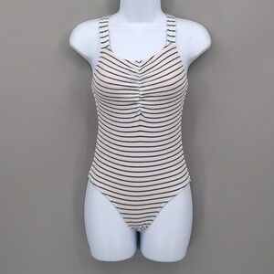 Crewcuts One-Piece Swimsuit Girls 8 White Blue Striped Smocked Nautical Pool NWT